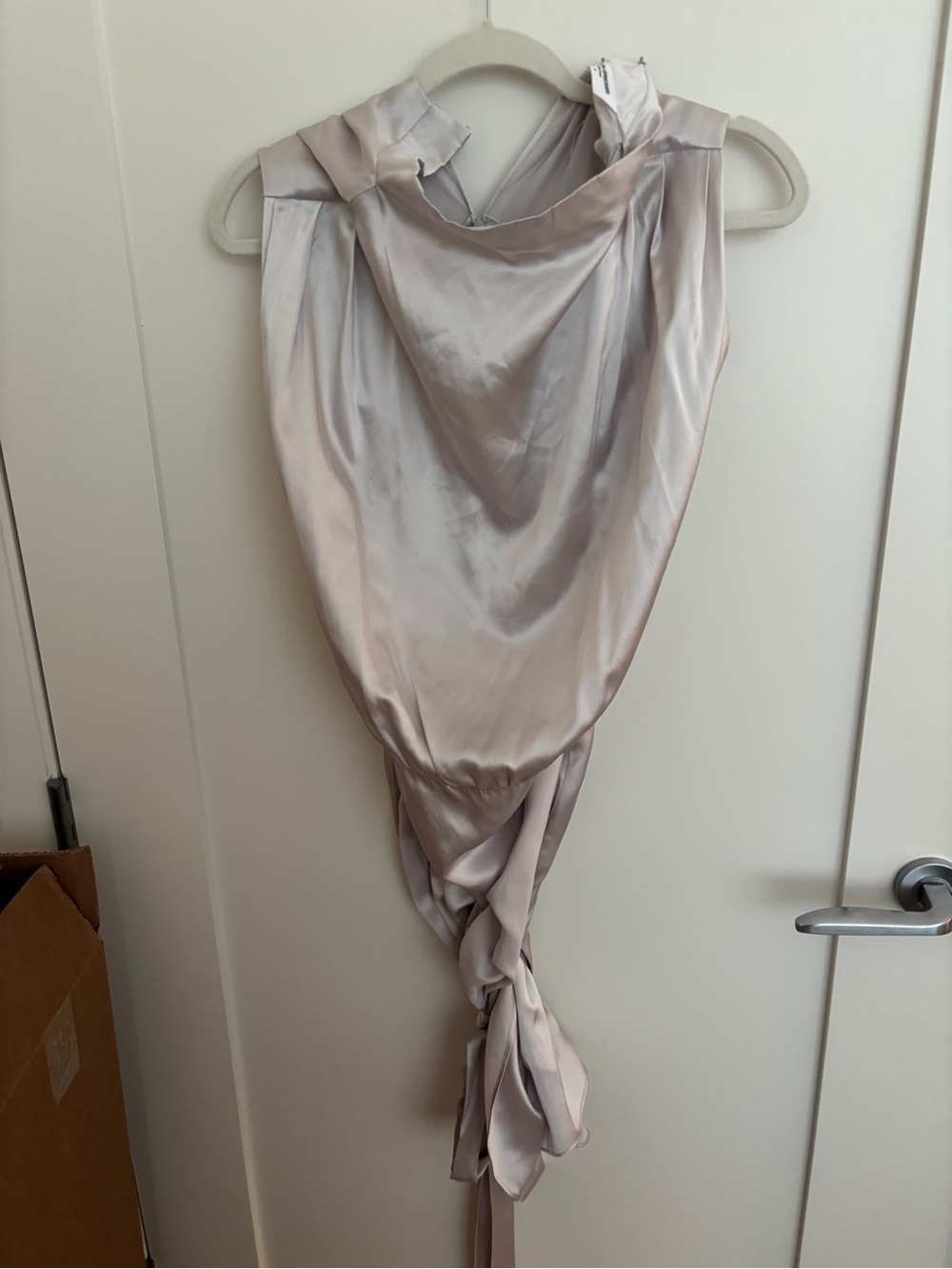 Amanda Uprichard Soft Champagne Satin Midi Dress